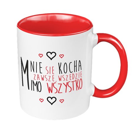 Kubek 330 ml kolorowy "Mnie się kocha zawsze".