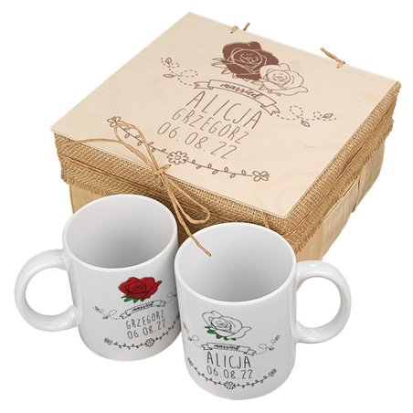 Zestaw kubków 330 ml w pudełku - dla nowożeńców lub zakochanych "Róża".