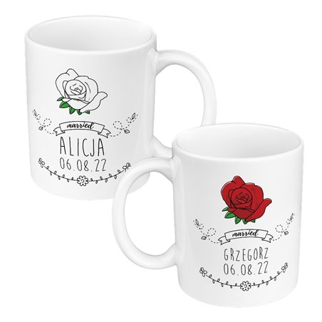 Zestaw kubków 330 ml w pudełku - dla nowożeńców lub zakochanych "Róża".