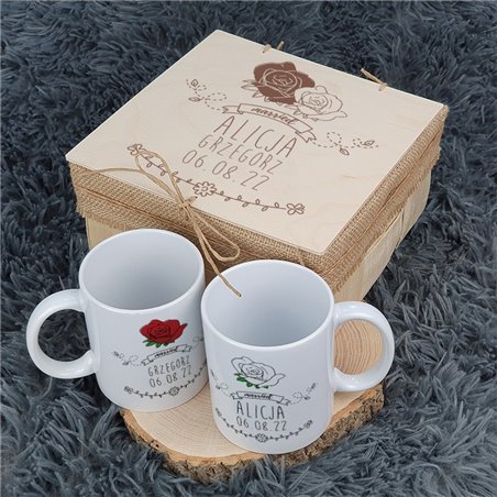 Zestaw kubków 330 ml w pudełku - dla nowożeńców lub zakochanych "Róża".