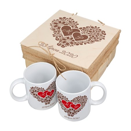 Zestaw kubków 330 ml kolorowe w pudełku - dla nowożeńców lub zakochanych "Serca".