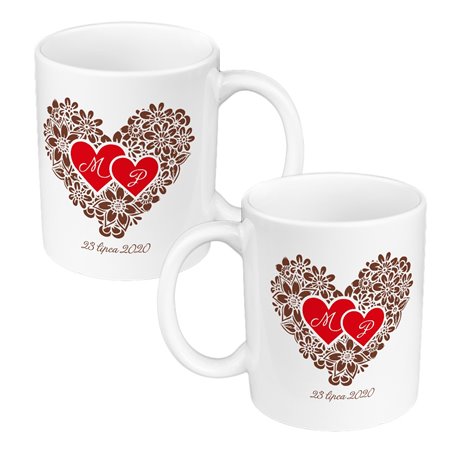 Zestaw kubków 330 ml kolorowe w pudełku - dla nowożeńców lub zakochanych "Serca".