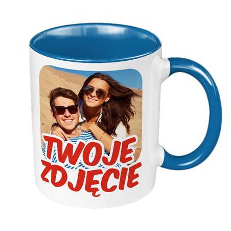 Kubek kolorowy 330 ml z Twoim zdjęciem, grafiką lub tekstem - niebieski.