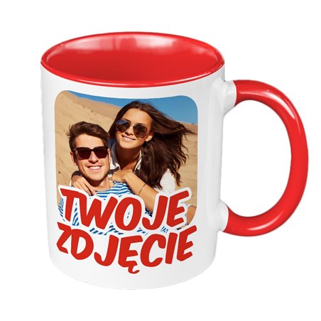 Kubek kolorowy 330 ml z Twoim zdjęciem, grafiką lub tekstem - czerwony.