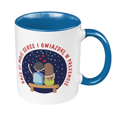 Kubek 330 ml kolorowy na Walentynki  "Daję Ci moje serce".