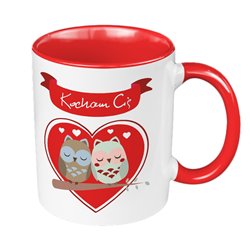 Kubek 330 ml kolorowy na Walentynki  "Kocham Cię - sowy".