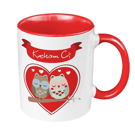 Kubek 330 ml kolorowy na Walentynki  "Kocham Cię - sowy".