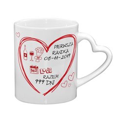 Kubek na Walentynki, uchwyt serce "Pierwsza randka".