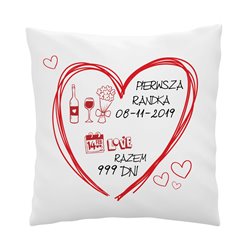 Poduszka na Walentynki z tekstem "Pierwsza randka".