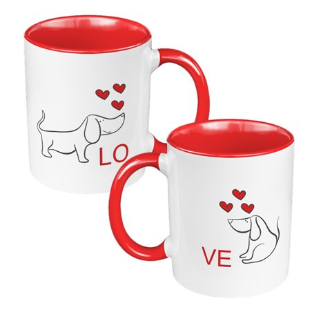 Zestaw kubków 330 ml kolorowe dla pary "Love - pieski".