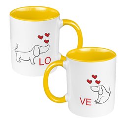 Zestaw kubków 330 ml kolorowe dla pary "Love - pieski". 2