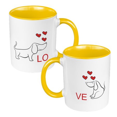 Zestaw kubków 330 ml kolorowe dla pary "Love - pieski".