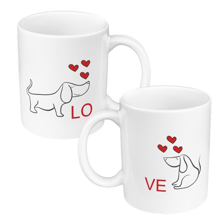 Zestaw kubków 330 ml kolorowe dla pary "Love - pieski".