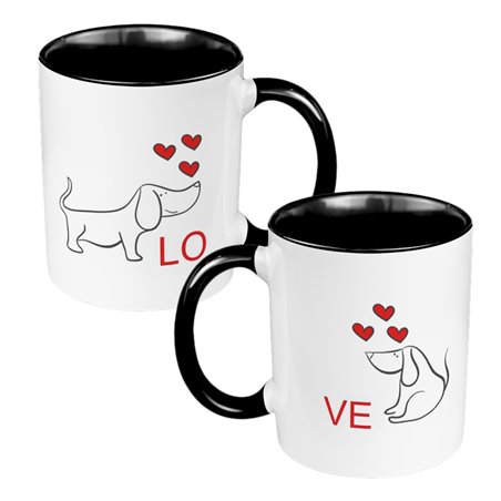 Zestaw kubków 330 ml kolorowe dla pary "Love - pieski".