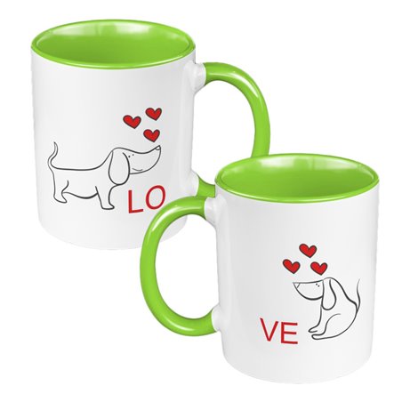 Zestaw kubków 330 ml kolorowe dla pary "Love - pieski".