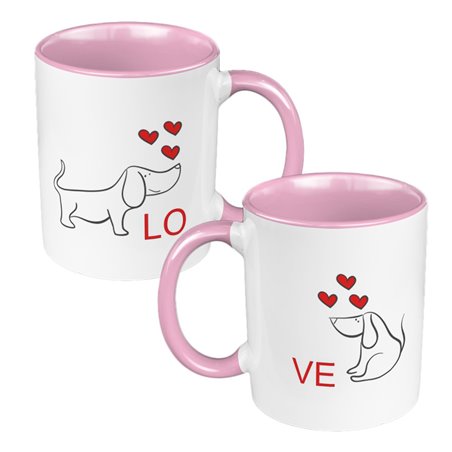 Zestaw kubków 330 ml kolorowe dla pary "Love - pieski".