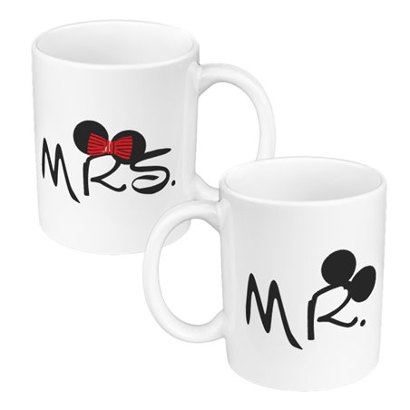 Zestaw kubków 330 ml kolorowe dla pary "Mrs and Mr" - 2szt.