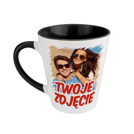 Czarny kubek latte ze zdjęciem, grafiką lub tekstem Klienta.