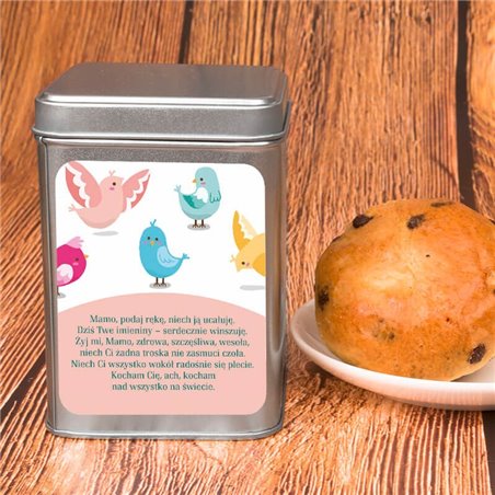 "Herbatka Mamy" - personalizowana puszka na herbatę.