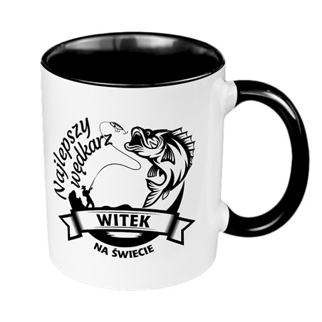 Kubek 330 ml kolorowy "Najlepszy wędkarz" z imieniem.