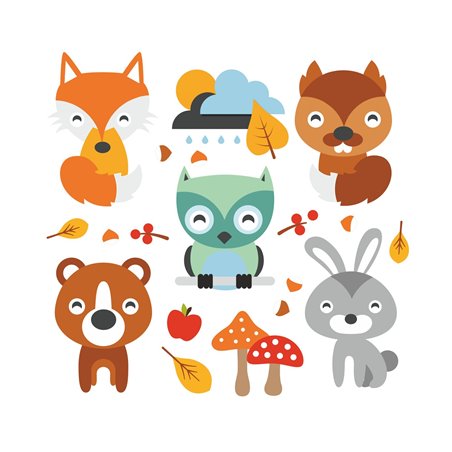 "Zwierzęta leśne" - naklejki dekoracyjne do pokoju dziecięcego.