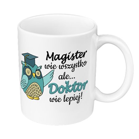Kubek 330ml kolorowy - gratulacje z okazji obrony doktoratu.