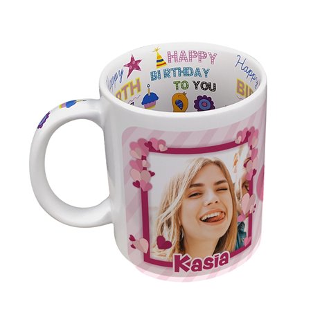 Kubek 330 ml z wnętrzem "Happy Birthday" z grafiką dla zakochanych- super prezent urodzinowy.