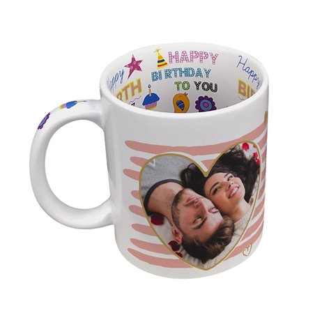 Kubek 330 ml z wnętrzem "Happy Birthday" z grafiką dla zakochanych- super prezent urodzinowy.