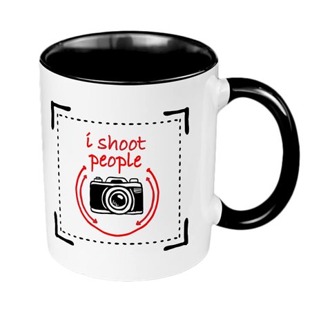 "I shoot people " - kubek 330 ml kolorowy dla fotografa.