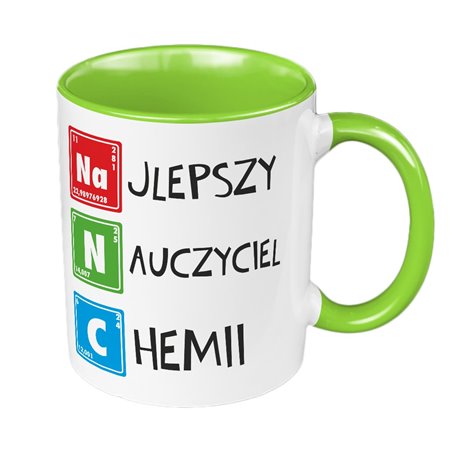 "Najlepszy nauczyciel chemii " - kubek 330 ml kolorowy- prezent z okazji Dnia Nauczyciela.