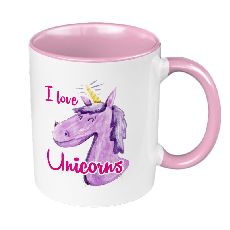 Kubek 330 ml kolorowy z tekstem "I love Unicorns".