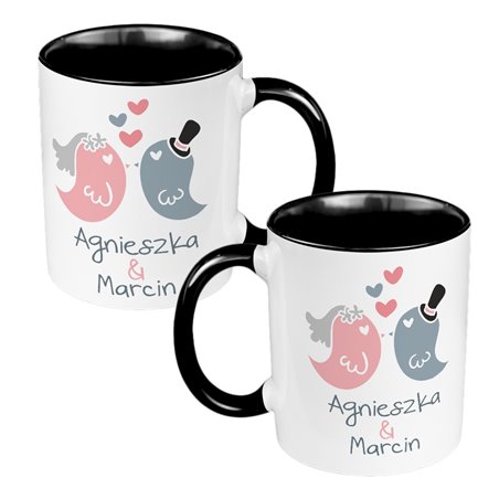 Zestaw kubków 330 ml kolorowe dla nowożeńców "Ptaszki".