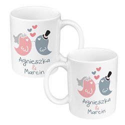 Zestaw kubków 330 ml kolorowe dla nowożeńców "Ptaszki". 2