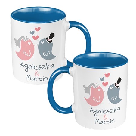 Zestaw kubków 330 ml kolorowe dla nowożeńców "Ptaszki".