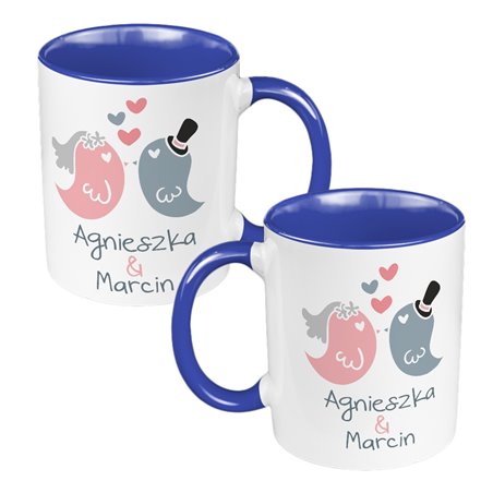 Zestaw kubków 330 ml kolorowe dla nowożeńców "Ptaszki".