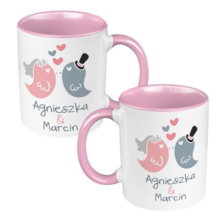 Zestaw kubków 330 ml kolorowe dla nowożeńców "Ptaszki".