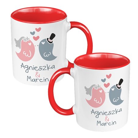 Zestaw kubków 330 ml kolorowe dla nowożeńców "Ptaszki".