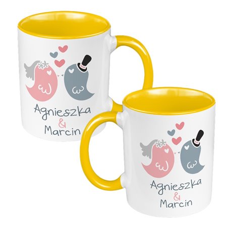 Zestaw kubków 330 ml kolorowe dla nowożeńców "Ptaszki".