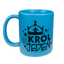 Matowy kolorowy kubek "Król jest jeden" - fajny prezent dla mężczyzny.