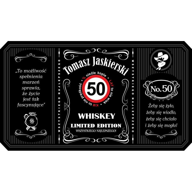 Personalizowana etykieta na alkohol w stylu Jack Daniel's - prezent na urodziny.
