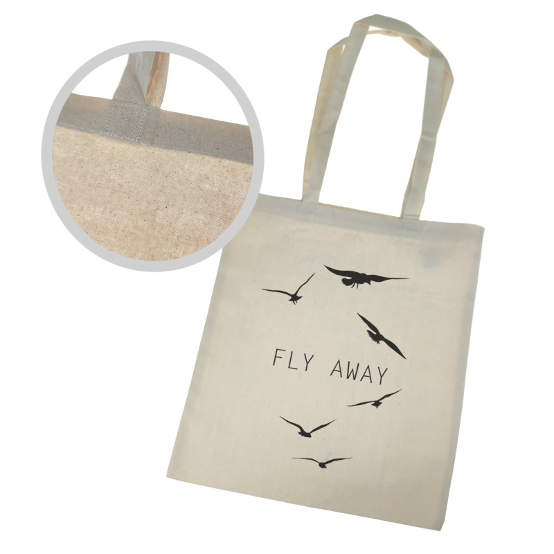 Torba ekologiczna bawełniana z długimi uszami z tekstem "Fly away"