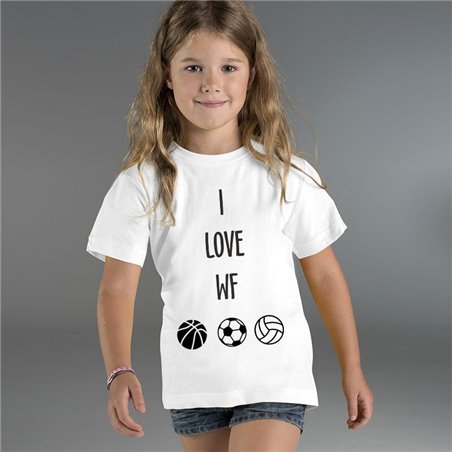 Koszulka dziecięca z napisem "I love WF" - bawełniana lub oddychająca.