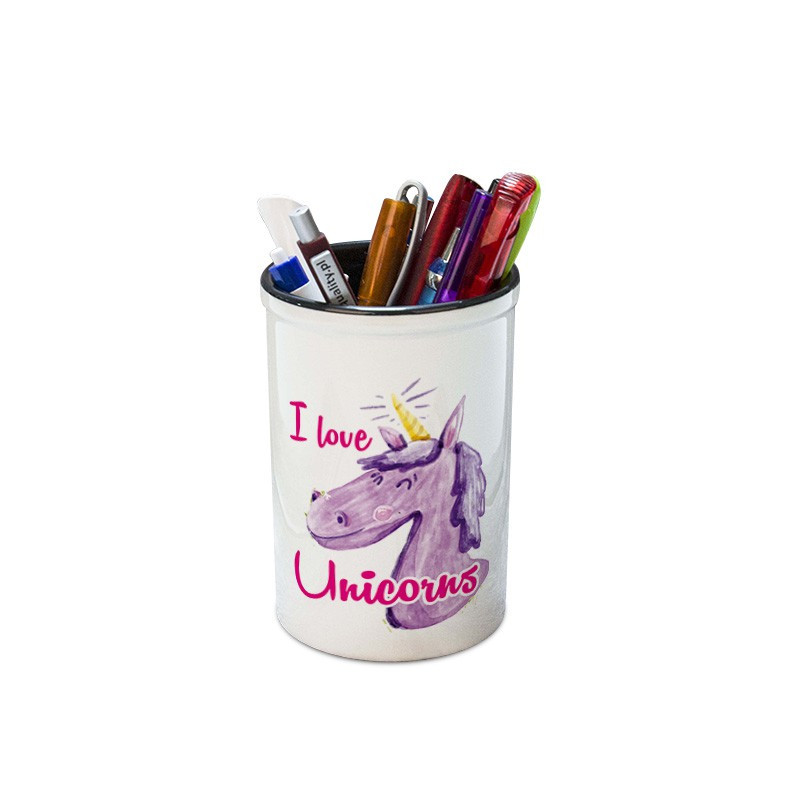 Pojemnik na przybory szkolne (kredki, ołówki, długopisy) - "I love Unicorns".