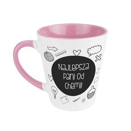 Kubek latte z napisem "Najlepsza Pani od chemii " - idealny na prezent dla nauczyciela.