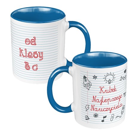 Kubek 330 ml kolorowy z nadrukiem "Kubek najlepszego nauczyciela" - idealny na prezent - personalizowany.