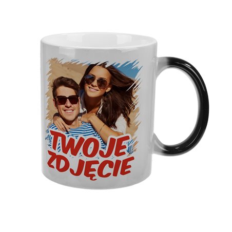 Kubek magiczny z Twoim zdjęciem, grafiką lub tekstem- czarny.