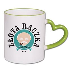 Kubek specjalnie dla dziadka z napisem i grafiką "Dziadek złota rączka" - uchwyt serce.