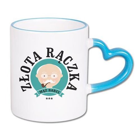 Kubek specjalnie dla dziadka z napisem i grafiką "Dziadek złota rączka" - uchwyt serce.