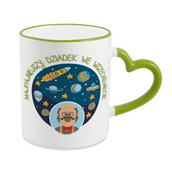 Kubek specjalnie dla dziadka z napisem i grafiką "Najfajniejszy dziadek we wszechświecie" - uchwyt serce.