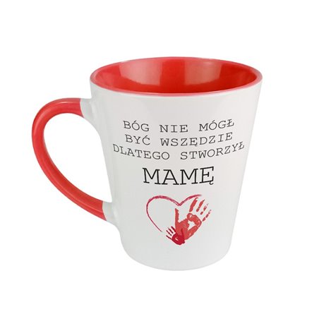 Kubek latte z tekstem "Bóg nie mógł być wszędzie, dlatego stworzył mamę".